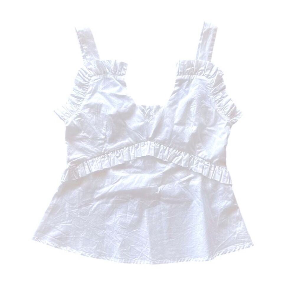 Never a wallflower white ruffle spaghetti strap crop tank top size xs